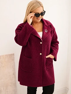 Dámsky kabát Plus Size s vlnou a vreckami Light Khaki