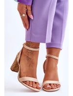 Zamszowe Sandały Na Plecionym Słupku Beżowe Selila