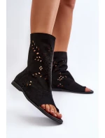 Zazoo 3437 Damskie Zamszowe Sandały Z Cholewką Na Zamek Czarne