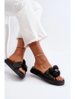 Klapki Damskie Z Ozdobą Na Niskiej Platformie Czarne Cedrella