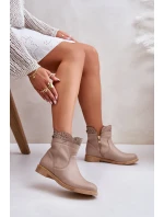 Niskie Botki Damskie Na Płaskim Obcasie Skórzane Lewski 3624 Beżowe