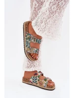 Wzorzyste Klapki Damskie Na Korkowej Platformie Z Klamrami Lee Cooper LCW-25-35-3480L Multikolor