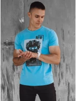 Pánske bavlnené tričko s tyrkysovou potlačou FashionStreet RX5551 Pánske bavlnené tričko s tyrkysovou potlačou FashionStreet RX5551