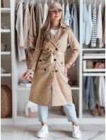 Dámsky dlhý kabát s opaskom SLIMFOTA camel FashionStreet NY0746