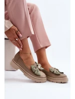 Damskie Skórzane Mokasyny Z Kokardą Laura Messi 2787 Beżowe