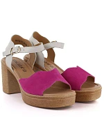 Ružovo-béžové kožené sandále na podpätku Vinceza 26-66943
