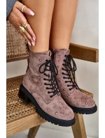 Zdobione Botki Workery Damskie Ocieplane D&A MR880-017 Taupe