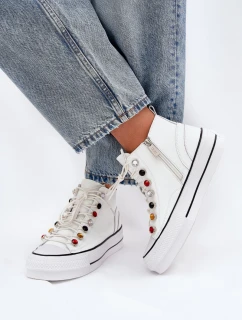 Skórzane Wysokie Trampki Damskie GOE RR2N4102 Białe