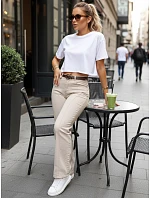 Dámske rovné džínsové nohavice s vysokým pásom béžová FashionStreet UY3059