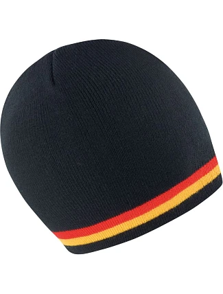 Result Headwear R 368X Pletená čiapka s kontrastnými pruhmi 28.368X čierna/červená-zlatá Result Headwear R 368X Pletená čiapka s kontrastnými pruhmi 28.368X čierna/červená-zlatá