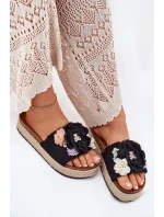 Klapki Damskie Z Kwiatami Platforma Z Plecionką Czarne Zenvanis