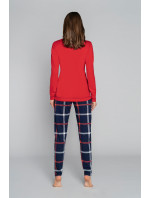 Dámske pyžamo Izera, dlhý rukáv, dlhé nohavice - červená/potlač