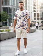 Pánske klasické tričko s kamuflážovým vzorom a potlačou, béžové, FashionStreet NX2003R Pánske klasické tričko s kamuflážovým vzorom a potlačou, béžové, FashionStreet NX2003R