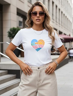 Dámske tričko s potlačou v tvare srdca, biele, FashionStreet NX8051RY