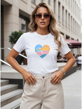 Dámske tričko s potlačou v tvare srdca, biele, FashionStreet NX8051RY Dámske tričko s potlačou v tvare srdca, biele, FashionStreet NX8051RY