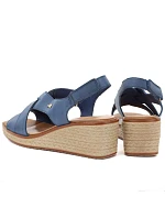 Sergio Leone SK297 dámske kožené sandále na platforme v tmavomodrej farbe