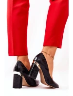 Skórzane Czółenka Lewski Wężowe 3117 Czarne