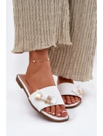 Klapki Damskie Na Płaskim Obcasie Z Kokardą Białe Sallariela