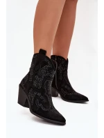 Ocieplane Damskie Botki Kowbojki Ze Zdobieniem Czarne Lelira