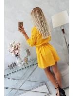 Horčicové flitrové šaty s vreckami