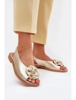 Skórzane Płaskie Sandały Z Ozdobą CheBello 4642 Złote
