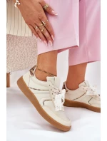 Niskie Sneakersy Damskie Z Koronką Panterka Beżowe Zielle