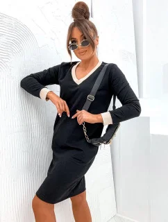 Čierne bavlnené šaty s rebrovaným lemovaním (770)