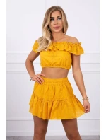 Vyšívaná súprava s horčicovou blúzkou s bodkami