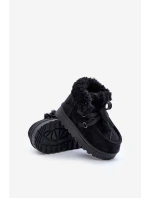 Śniegowce Botki Dziecięce Ocieplane Futerkiem Czarne Adelane