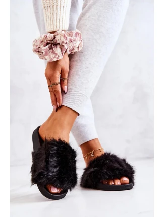Dámske kožušinové papuče DZ821 Black - Kesi