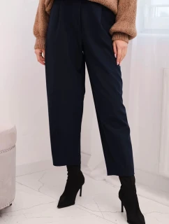 Dámske nohavice s vysokým pásom a záhybmi granátovej farby