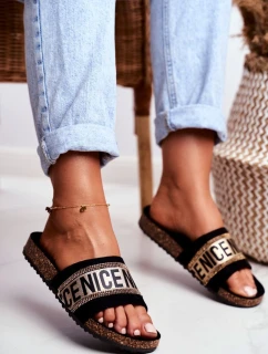 Klapki Na Korku Z Cyrkoniami Czarno-Złote Be Nice