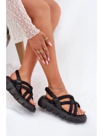 Sandały Damskie Na Platformie Z Paskami Czarne Filamira