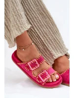 Klapki Damskie Z Klamrami I Ozdobnym Obszyciem Fuksja Visley