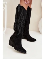 Kozaki Kowbojki Damskie Ze Zdobieniem Na Słupku Czarne Jovina