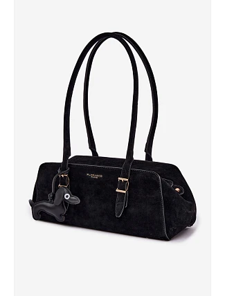 Kabelka z imitace semiše s přívěskem jezevčík černá Noely