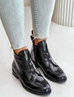 Lakované členkové topánky so zipsom Teplý plochý podpätok S.Barski Black