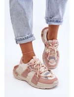 Damskie Modne Buty Sportowe Sznurowane Beżowo-Różowe Chillout!