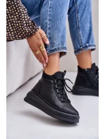 Lekkie Skórzane Buty Sportowe Na Platformie Artiker 55C1041 Czarne