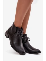 Botki Damskie Z Naturalnej Skóry Na Niskim Obcasie Zazoo 1396 Czarne