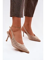 Dámské síťované sandály na podpatku z umělé semiše Béžové Torielle