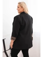 Dámska bunda nadrozmernej veľkosti s leopardou podšívkou Black