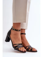 Sandały Na Słupku Z Paseczkami Czarne Enitia