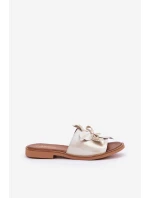 Klapki Z Ozdobą Skóra Naturalna Zazoo 3667 Złoty Przecierany