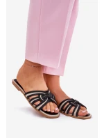 Klapki Damskie Płaskie Z Przeplatającymi Się Paskami Czarne Acimine