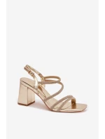 Dámské sandály na podpatku s pásky a kamínky Zlaté Brelia