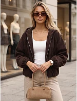 Dámska oversizeová kordová bunda s kapucňou, čokoládová, FashionStreet TY6061