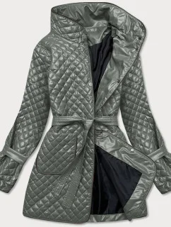 Šedozelená dámska prešívaná bunda s opaskom (7262)
