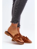 Zazoo 40381 Dámske kožené žabky s plochou podrážkou Brown Zazoo 40381 Dámske kožené žabky s plochou podrážkou Brown