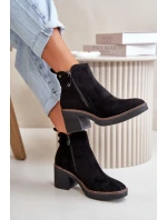 Ocieplane Botki Damskie Na Słupku Z Eko Zamszu Czarne Velarilla